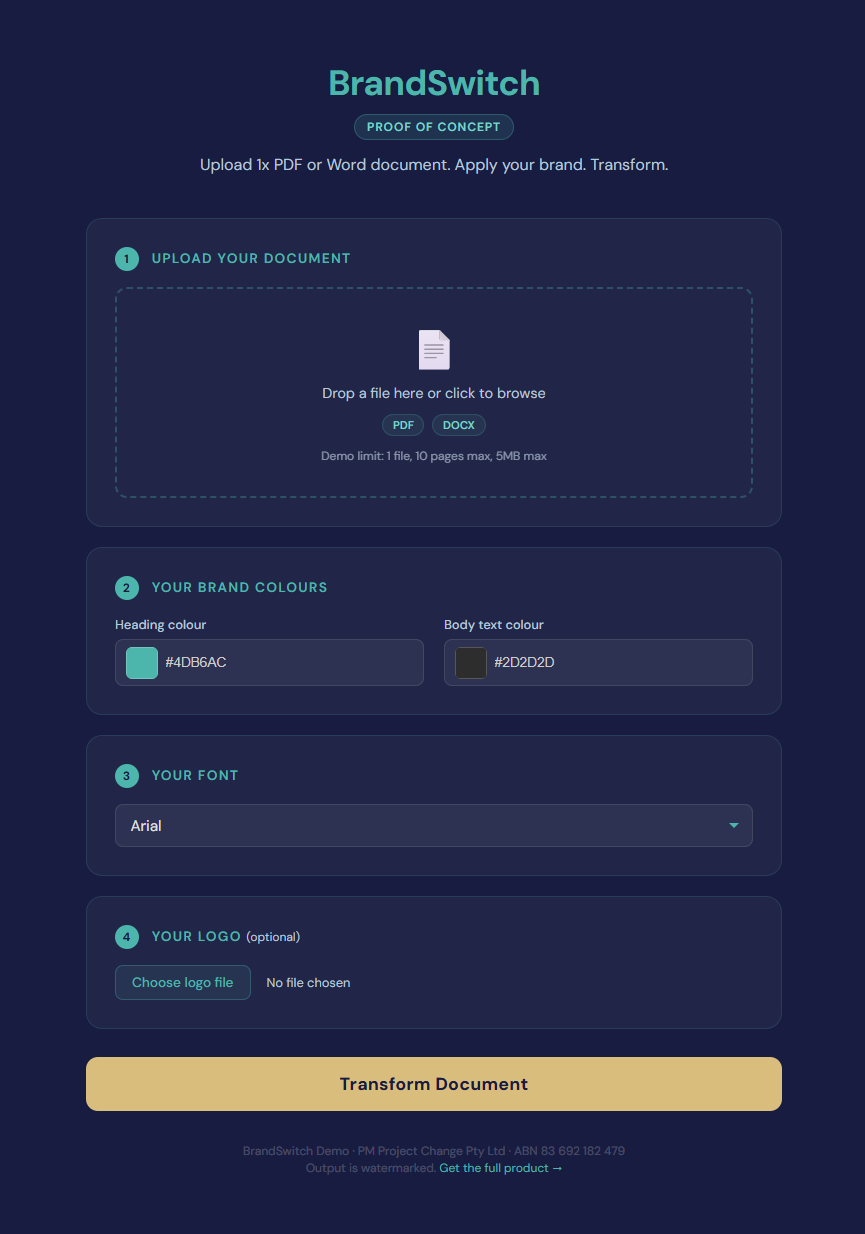BrandSwitch product interface