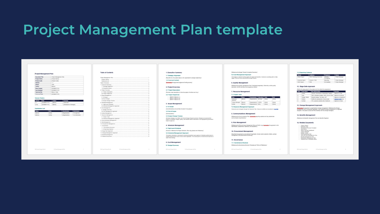Project Management Plan template - 5 page Word document