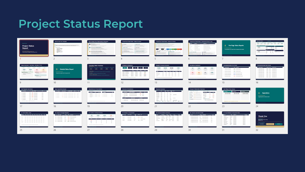 Project Status Report presentation - 32 slides with RAG indicators